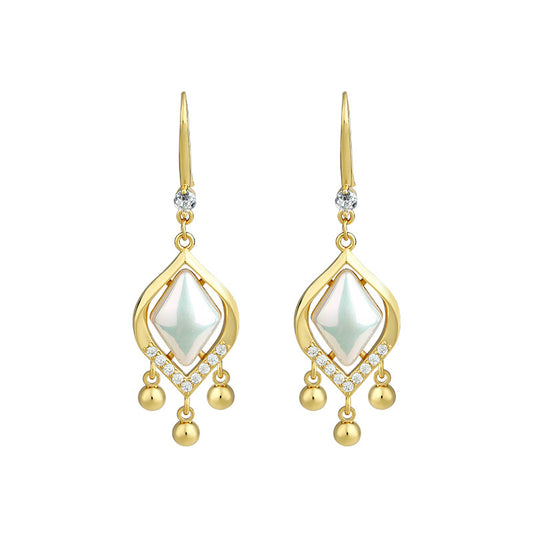 French Style Retro Oval Baroque Pearl Earrings Mori Style for Women