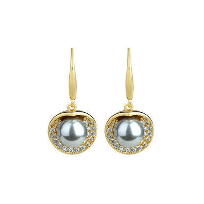 French Court Style Pearl Earrings with Full Zirconium Diamond
