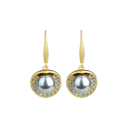 French Court Style Pearl Earrings with Full Zirconium Diamond