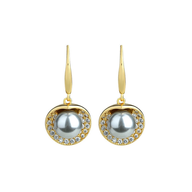French Court Style Pearl Earrings with Full Zirconium Diamond