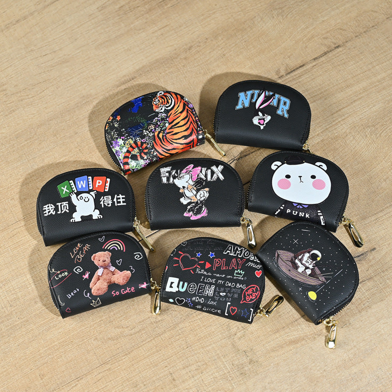 Genuine leather women's card holder, first layer cowhide embossed coin purse, vintage style, new color printing