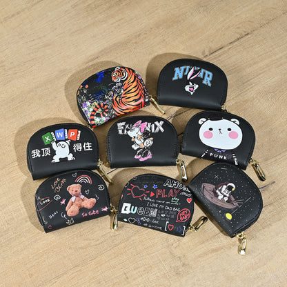 Genuine leather women's card holder, first layer cowhide embossed coin purse, vintage style, new color printing