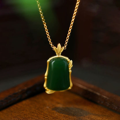 Mirror technology antique bamboo peace report square imitation Hetian jade clavicle necklace
