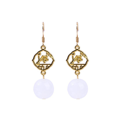 Real Gold Color Plating Imitation Hetian Jade Earrings
