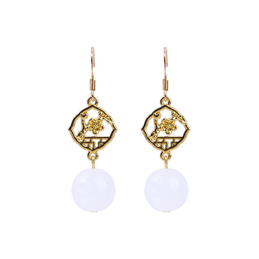 Real Gold Color Plating Imitation Hetian Jade Earrings