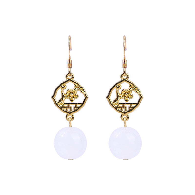 Real Gold Color Plating Imitation Hetian Jade Earrings