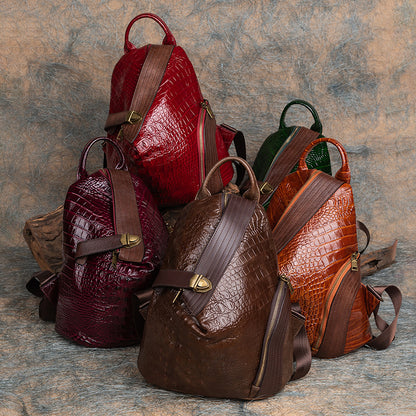 Factory Direct First Layer Cowhide Multi - purpose Crocodile Pattern Handmade Brushed Leather Backpack