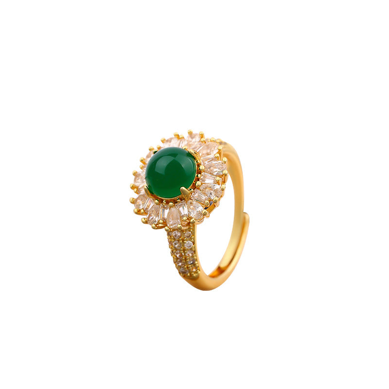 Retro Imitation Hetian Jade Jasper Ice Spinach Green Ring for Women