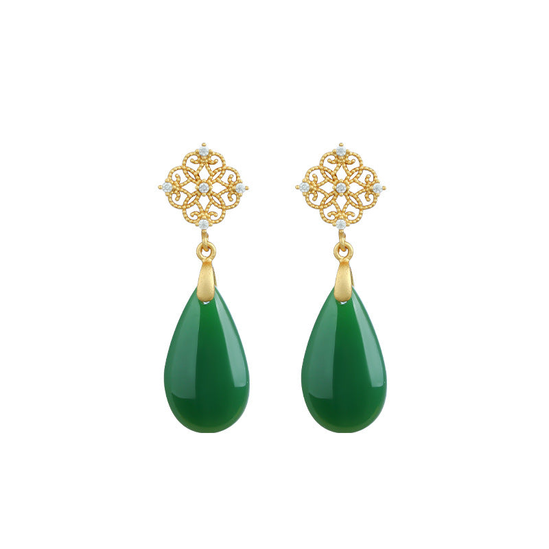 Antique Water Drop Imitation Jade Earrings, Ear Hook for Hanfu Cheongsam