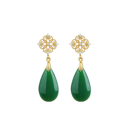 Antique Water Drop Imitation Jade Earrings, Ear Hook for Hanfu Cheongsam