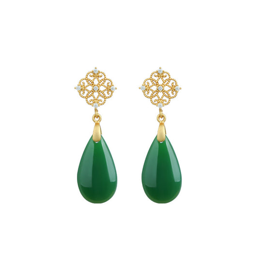 Antique Water Drop Imitation Jade Earrings, Ear Hook for Hanfu Cheongsam