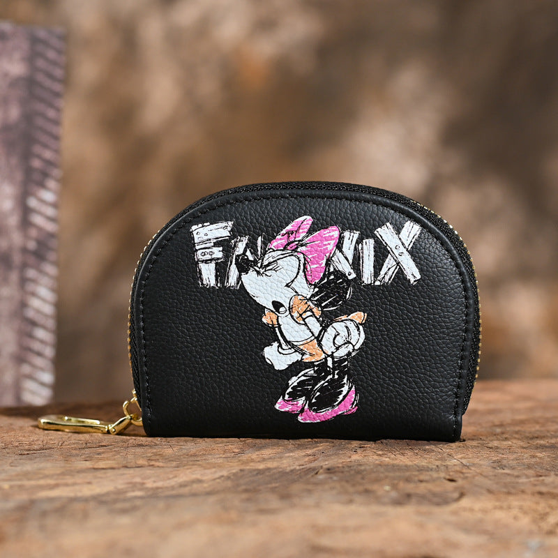 Genuine leather women's card holder, first layer cowhide embossed coin purse, vintage style, new color printing