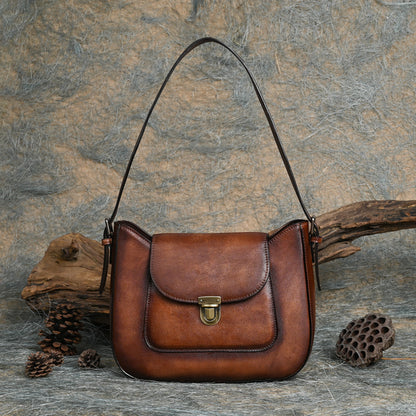 Women's Green Leather Vintage Handmade Underarm Shoulder Bag