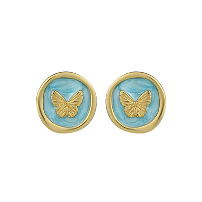 Middle Ancient Vintage Butterfly 925 Silver Needle Earrings