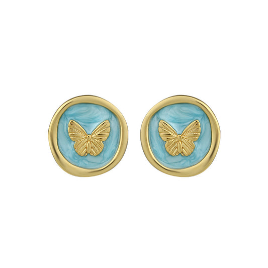 Middle Ancient Vintage Butterfly 925 Silver Needle Earrings