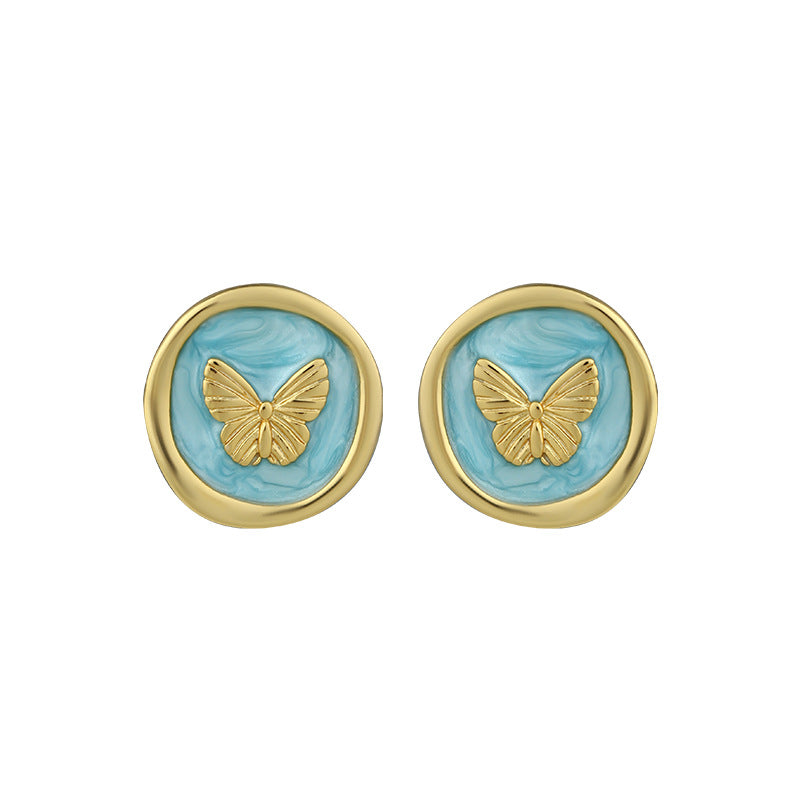 Middle Ancient Vintage Butterfly 925 Silver Needle Earrings