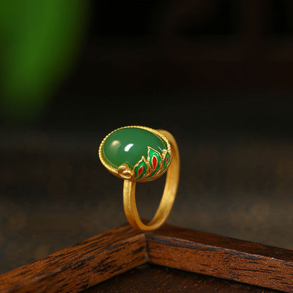 Shake Voice Real Gold Plating Emerald Imitation Egg Orchid Egg Face Ring Antique Jewelry