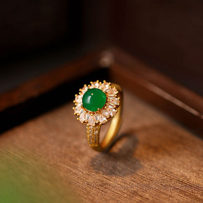 Retro Imitation Hetian Jade Jasper Ice Spinach Green Ring for Women