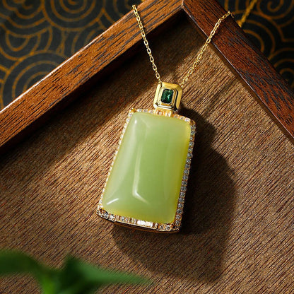 Real Gold Plated, Micro-inlaid Colored Diamond Imitation Hetian Jade Pendant Necklace for Men and Women