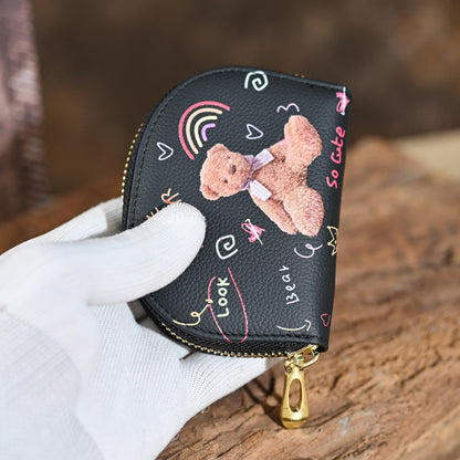 Genuine leather women's card holder, first layer cowhide embossed coin purse, vintage style, new color printing