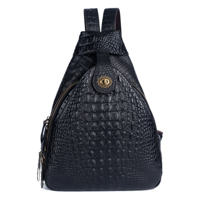 Live Source Top Layer Cowhide Multi-purpose Backpack with Vintage Embossed Crocodile Pattern, Hand-polished