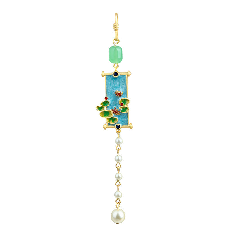 Safflower Green Leaves Landscape Painting Cheongsam Flap Pendant Brooch