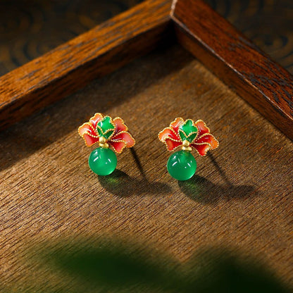 Enamel Cloisonne Niche Design Ins Light Luxury Silver Needle Earrings for Women