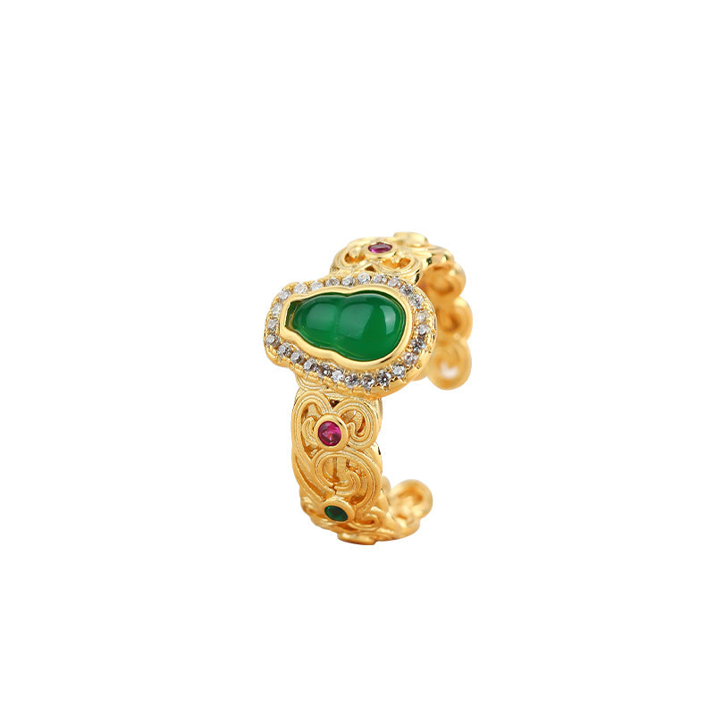 Gourd Ring Women's Inlaid Imitation Jade Loose and Adjustable