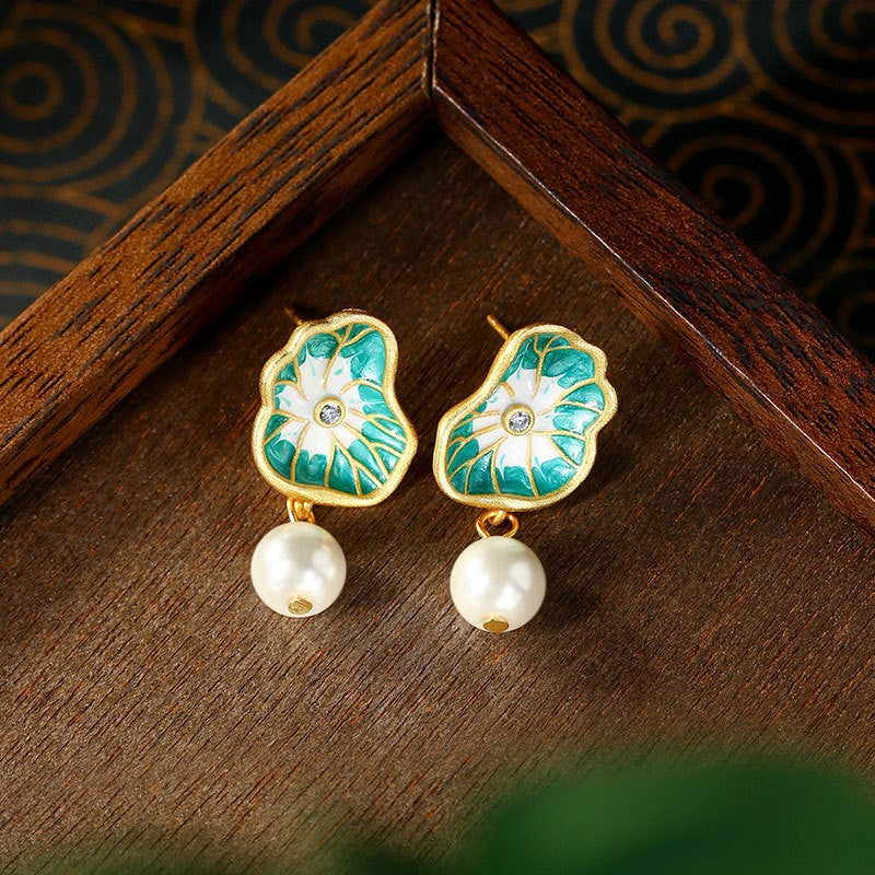 Enamel Cloisonne Niche Design Ins Light Luxury Silver Needle Earrings for Women