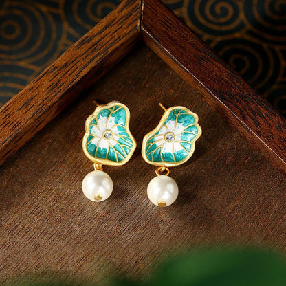 Enamel Cloisonne Niche Design Ins Light Luxury Silver Needle Earrings for Women