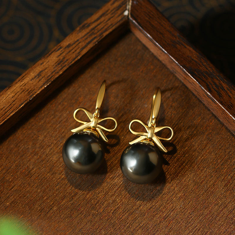 Gold Plated Bow Drawing Ball French Elegant Earrings for Women