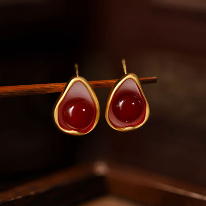 Ancola Red Drop Glaze Women's Retro Hong Kong Style Earrings