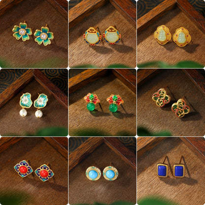 Enamel Cloisonne Niche Design Ins Light Luxury Silver Needle Earrings for Women
