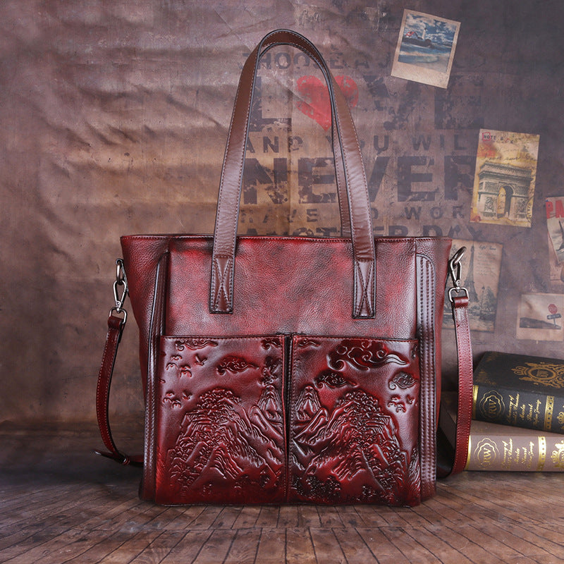 Cowhide Crossbody Bag: Vegetable Tanned, Embossed & Hand-polished