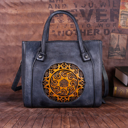 Top Layer Cowhide Women's Crossbody Bag, Vegetable Tanned Leather, Embossed & Hand-polished