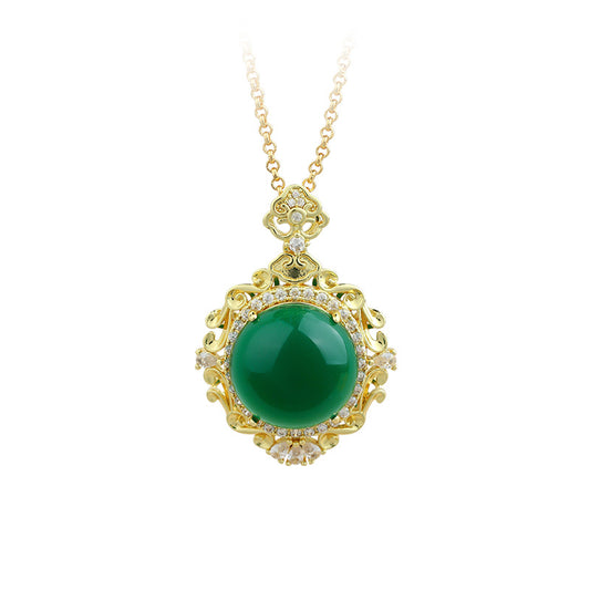 Vintage Gold Plated Imitation Hetian Jade Pendant Necklace for Men and Women