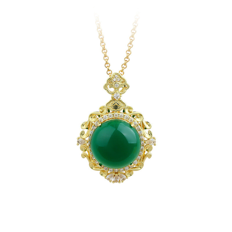 Vintage Gold Plated Imitation Hetian Jade Pendant Necklace for Men and Women