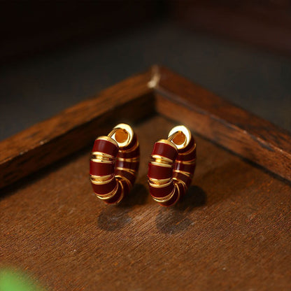 Ancora Red Drop Oil Earrings, French Retro, Copper Plated Real Gold, All-Match