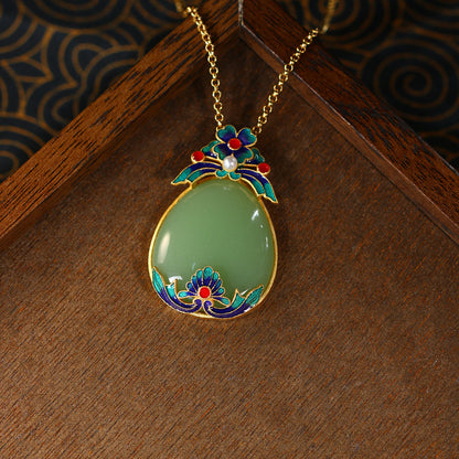 Real Gold Plated, Micro-inlaid Colored Diamond Imitation Hetian Jade Pendant Necklace for Men and Women