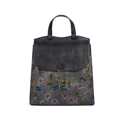Genuine Vegetable Tanned Leather Embossed Women's Backpack