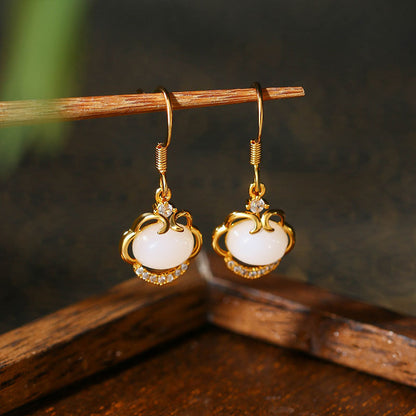 Imitation Jade Ruyi Ping An Lock Earrings for Women in Summer