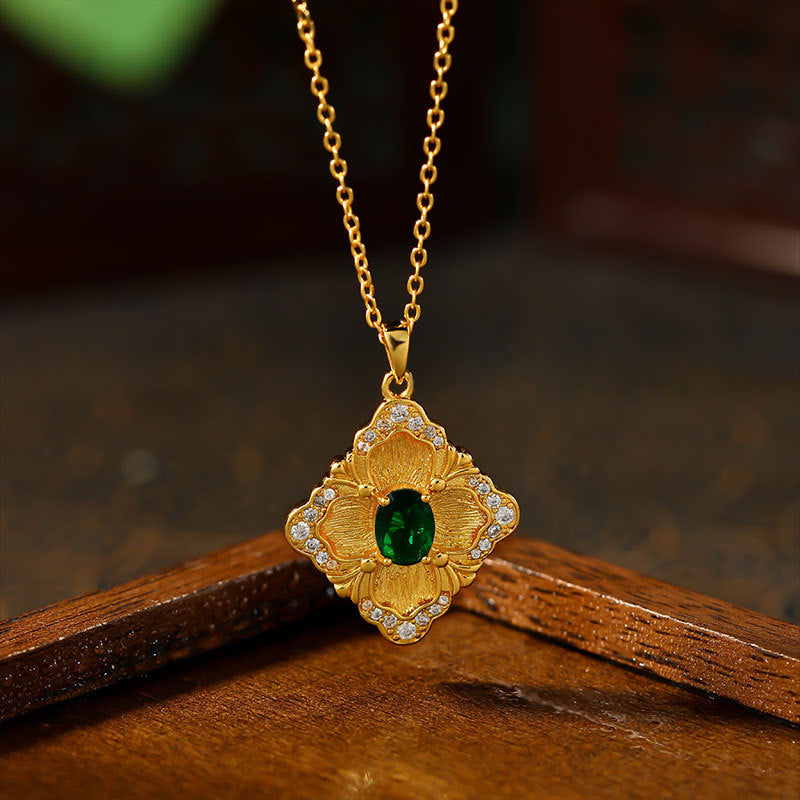 Real Gold Electroplated Geometric Emerald Clavicle Chain Luxury Jewelry