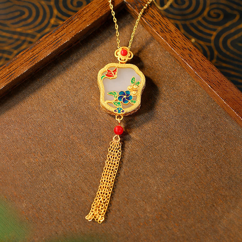 Flower Blossom Fan-shaped Cold Enamel Tassel Necklace