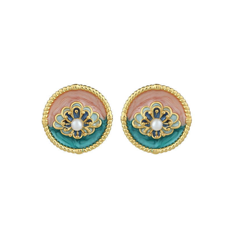 Monet Oil Painting Series 925 Silver Pearl Flower Earrings for Women