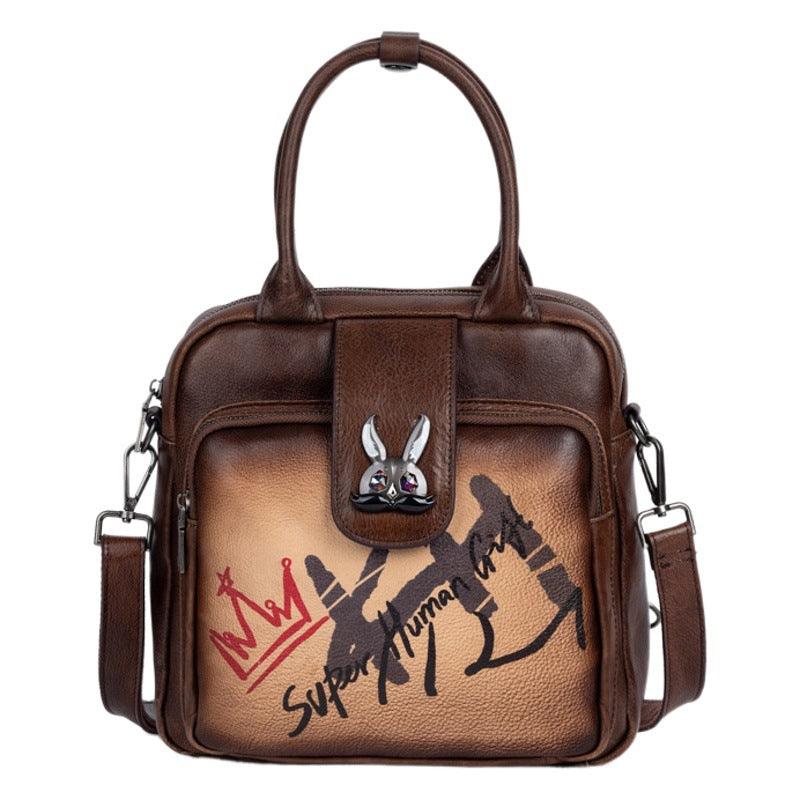 Top layer cowhide multi-purpose vegetable tanned leather women's bag, retro brushed style