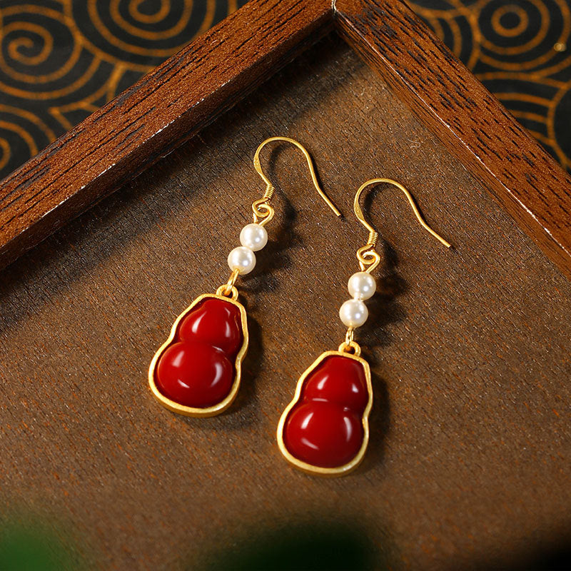 Gourd Folu Imitation South Red Cinnabar Earrings for Women