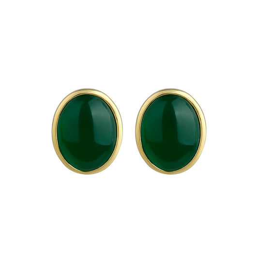 Ayr Rim 925 Silver Imitation Green Agate Needle Earrings, Japanese-Korean Style