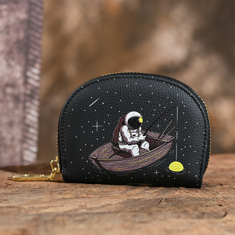 Genuine leather women's card holder, first layer cowhide embossed coin purse, vintage style, new color printing