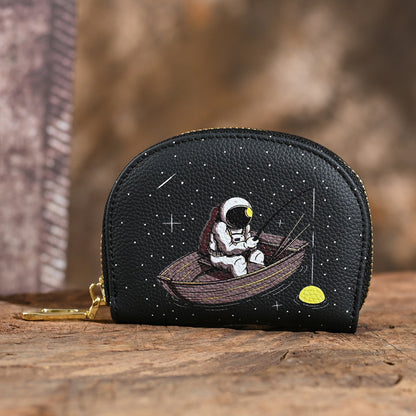 Genuine leather women's card holder, first layer cowhide embossed coin purse, vintage style, new color printing