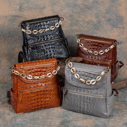 Top Layer Cowhide Crocodile Pattern Embossed Leather Backpack